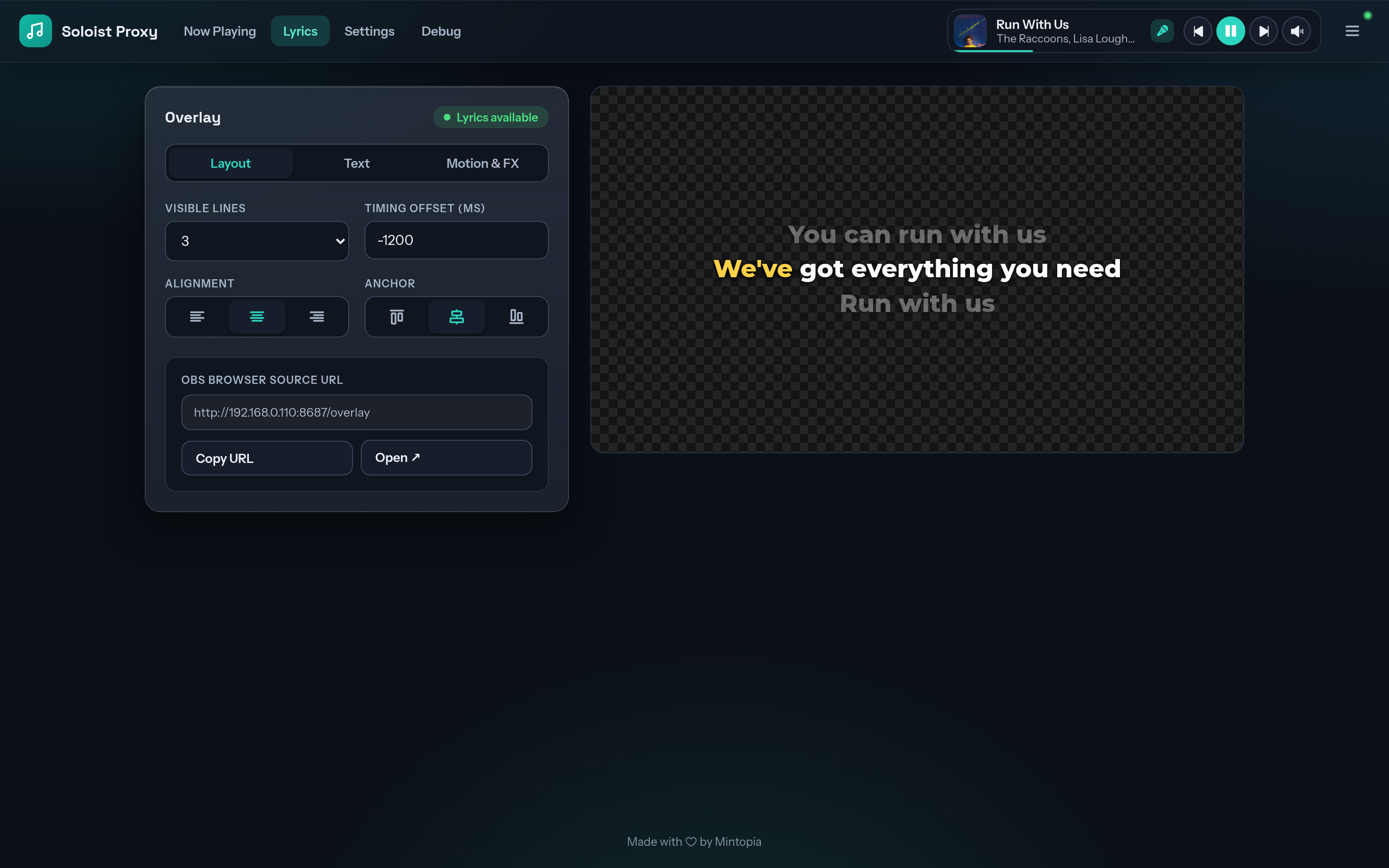 Lyrics styling page with live preview