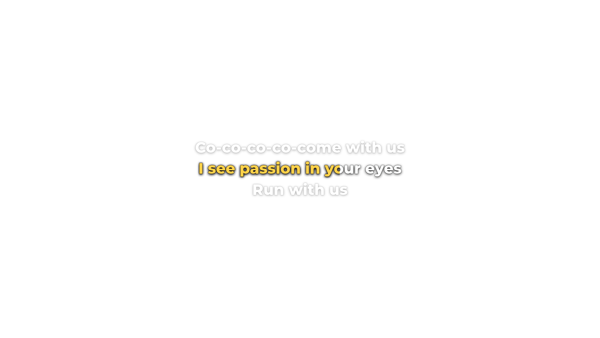 Lyrics overlay over a game scene